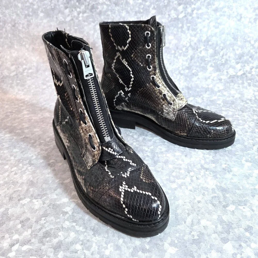 NWT All Saints Leather Snake Skin Embossed Booties Size 39